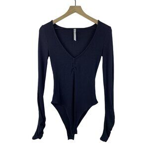 Free People Intimately Women's Small Ribbed Balletcore V-neck Bodysuit Black
